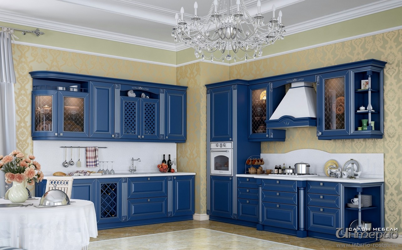синий фасад кухни фото